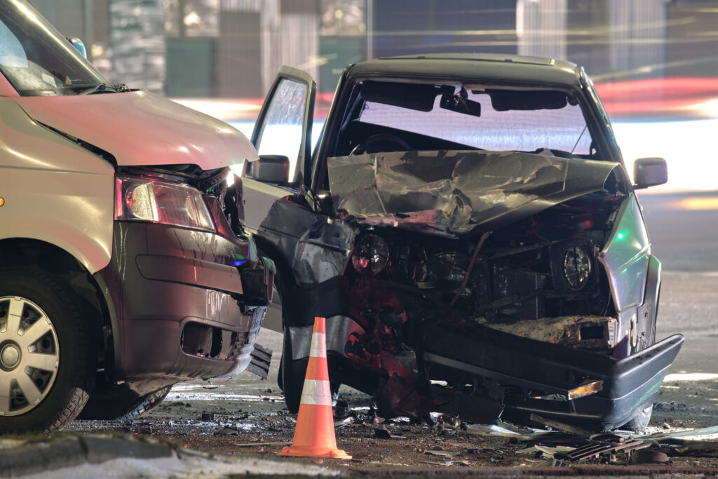 cars damaged in heavy accident