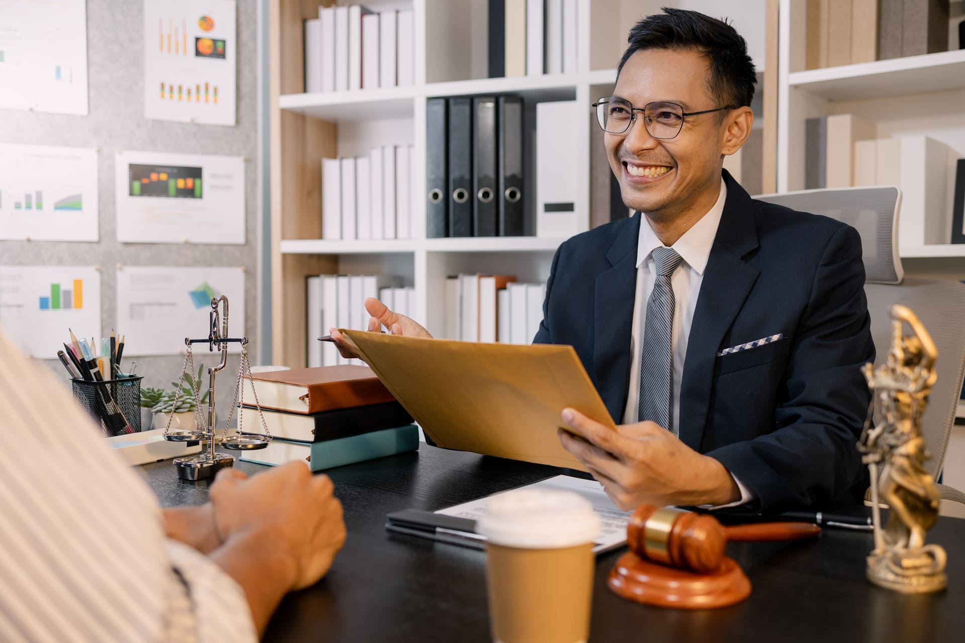 Professional lawyer discussing the case with client